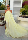 Halter Open-Back Sheer Chiffon Maxi Dress