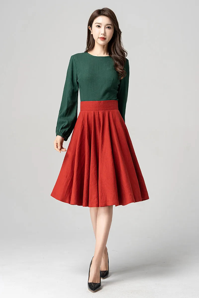 Green Linen Blouse - Lantern Sleeve Relaxed Fit 4183