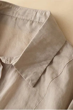 Apricot Linen Shirt Top - Loose Fit 3/4 Sleeve 