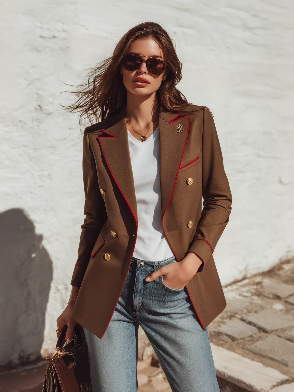 Retro Color-blocked Double-breasted Blazer