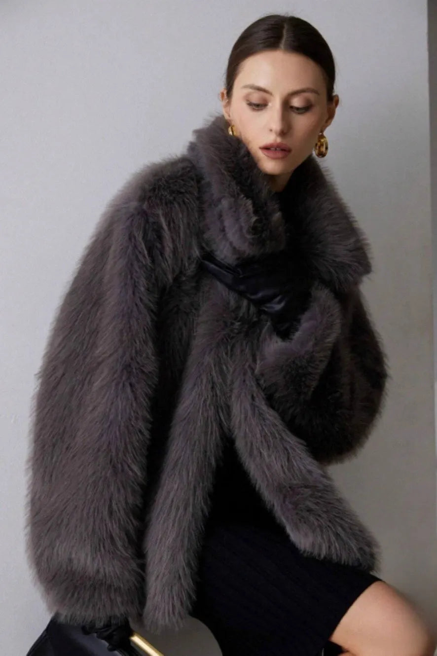 Solid Faux Fur Winter Coat