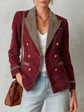 Burgundy Double and Striped Lapels Breasted Blazer