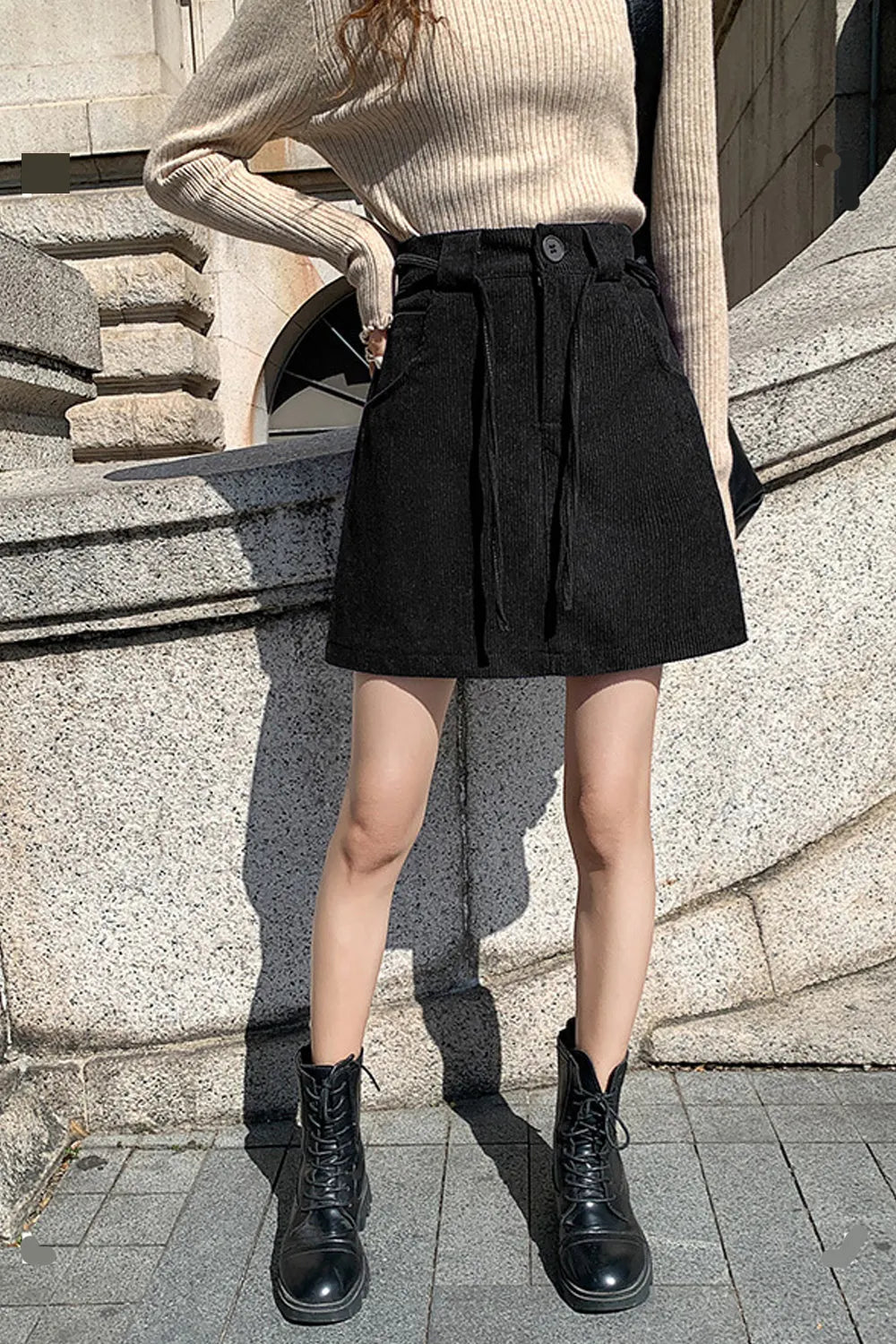 KittenAlarm - High Waist A-Line Corduroy Skirts