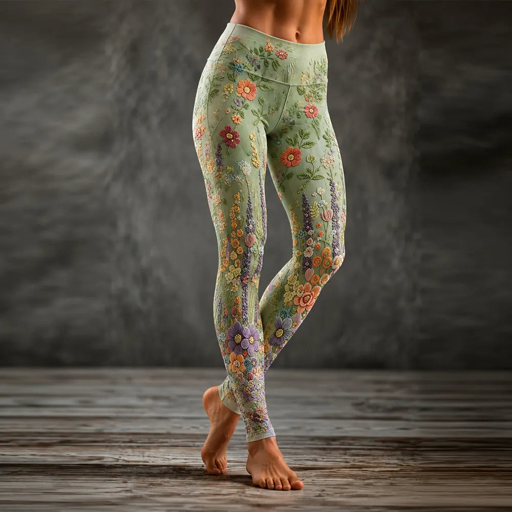 Women's Vintage Multicolor Floral Art Slim Fit Leggings