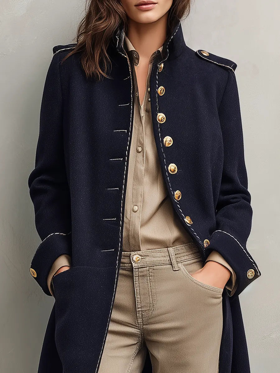 Classic Navy Military Button Long Coat
