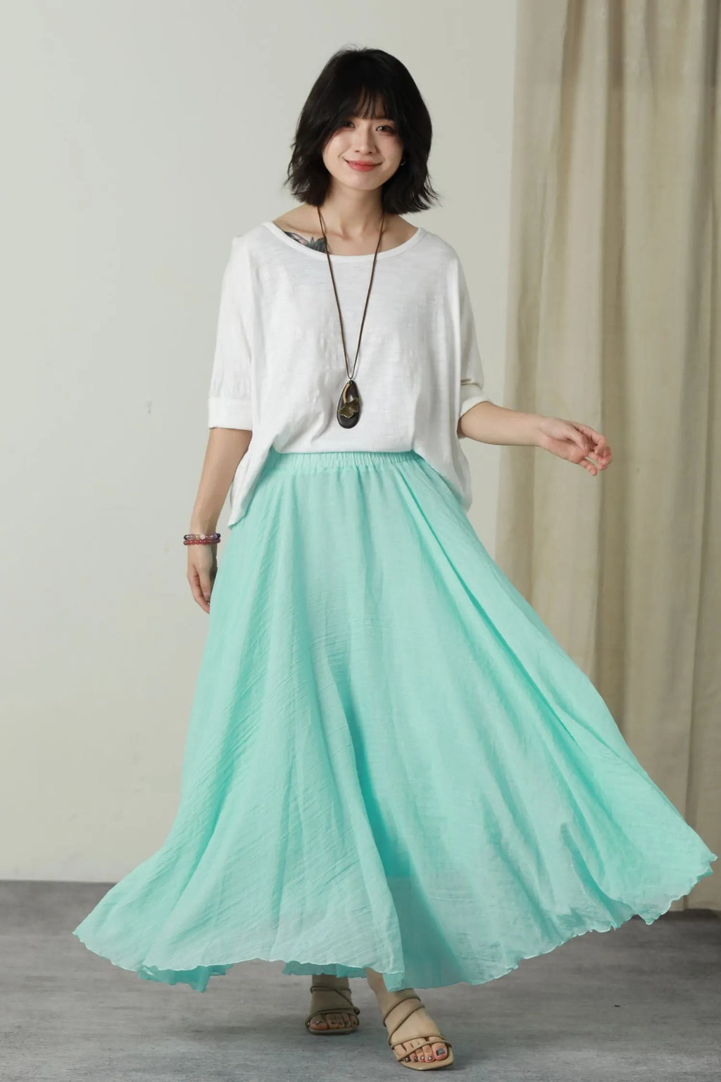 Summer swing long linen skirt women 6178