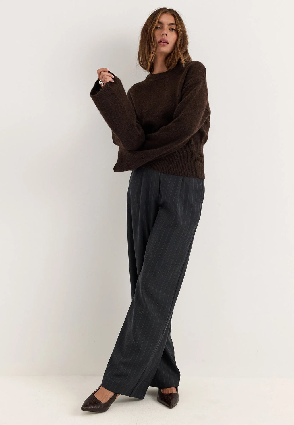 Knitted Wool Blend Wide Sleeve Sweater