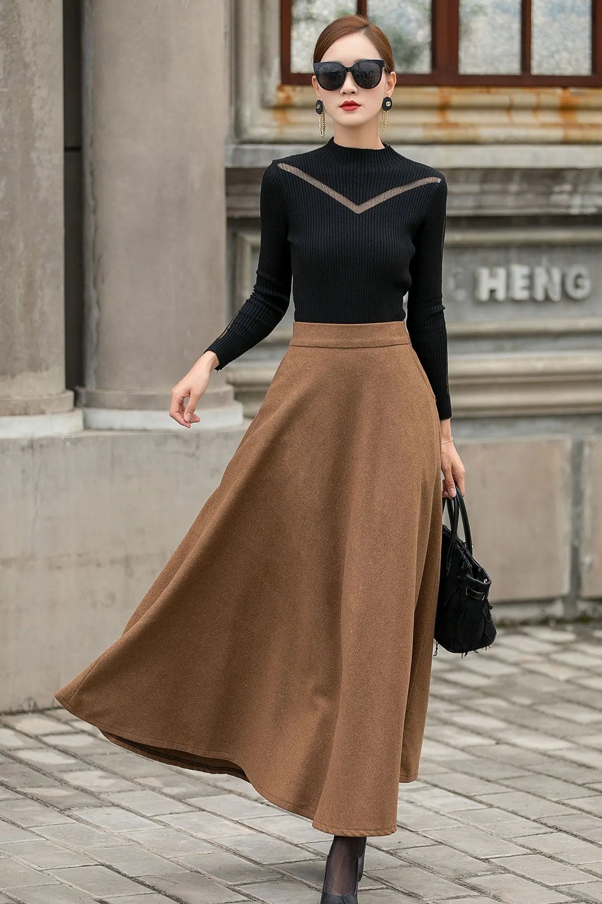 Vintage Camel Wool Maxi Skirt – Timeless Warmth & Elegant Winter Style 3149