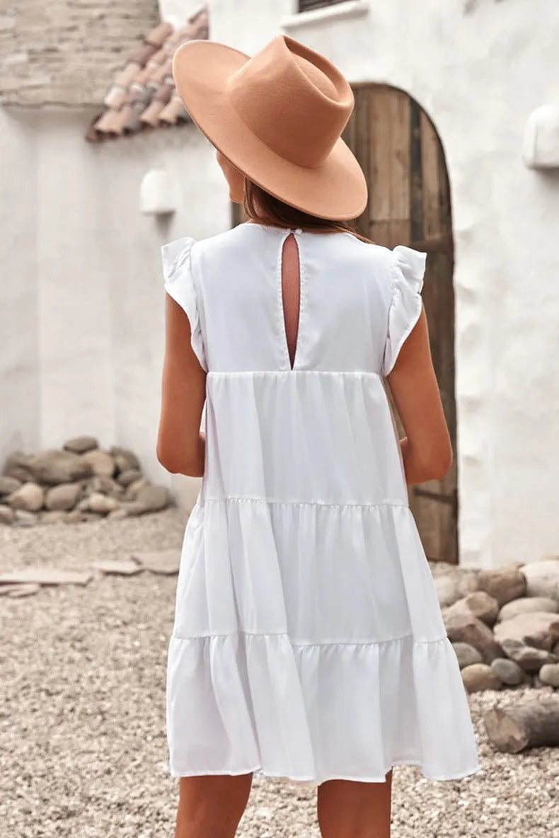 Angelo Cotton Ruffle Tiered Babydoll Dress - White