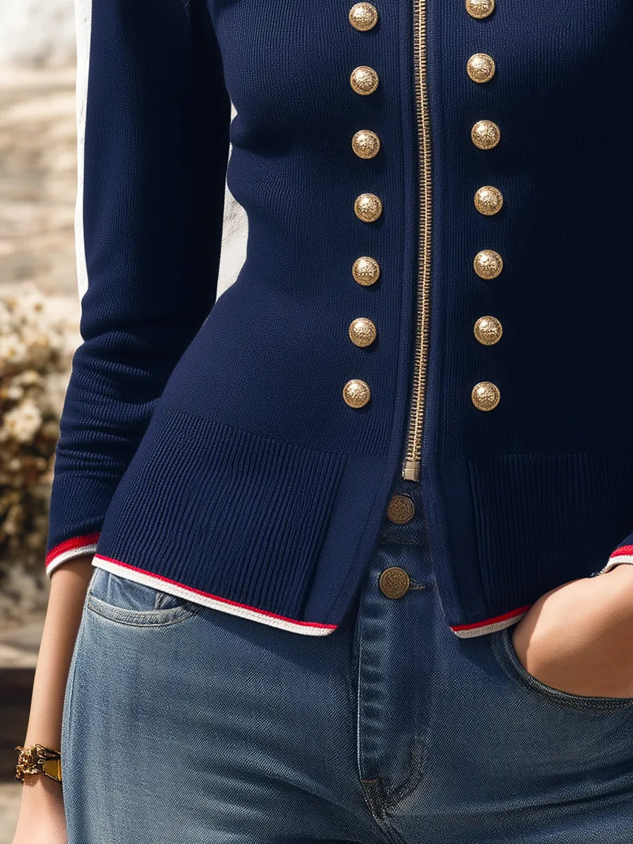 Retro Double-breasted Decorative Button-down Knit Cardigan