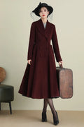 Elegant Wool Blend Coat – Double Breasted A-Line Long Overcoat 