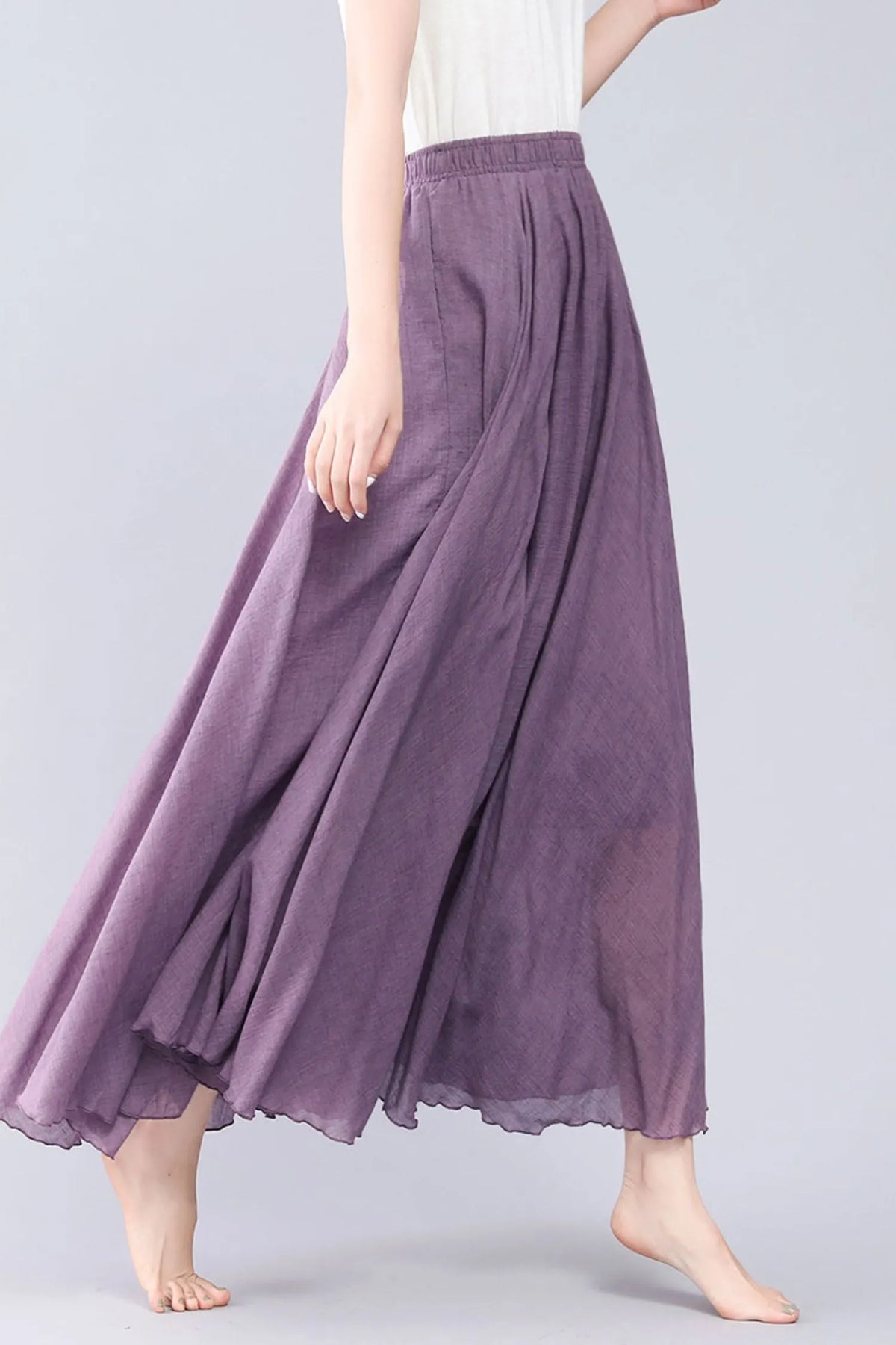 Handmade Linen Maxi Skirt – Lavender Swing Circle Skirt for Summer 