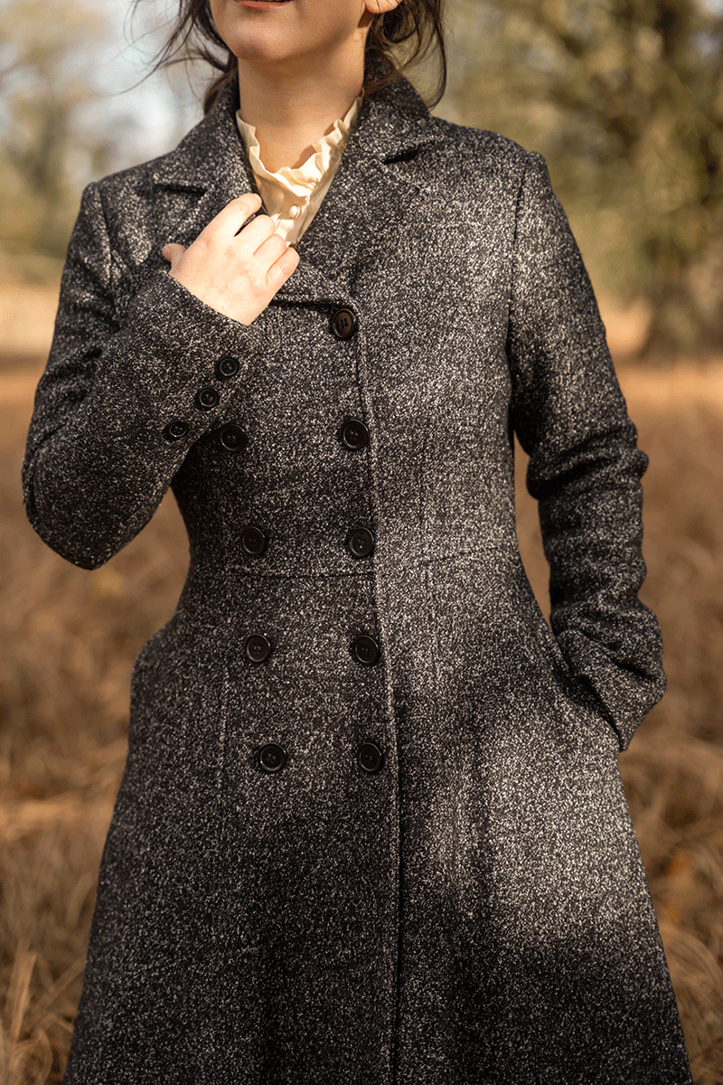 Vintage Wool Blend Coat – Handmade Gray Tweed Fit-and-Flare Winter Overcoat 