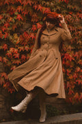 Camel Wool A-Line Coat - Double Breasted Fit & Flare 2468