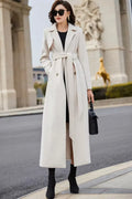 Beige Wool Coat – Handmade Long Double Breasted Belted Winter Overcoat for Women 3978