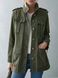 Vintage Military Women's Olive Green Utility Jacket Gold Button Field Anorak