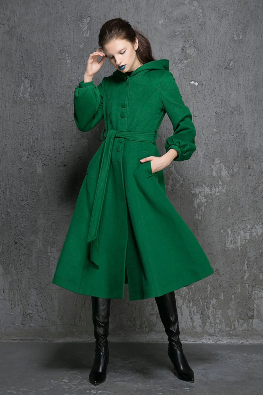 Maxi swing wool coat in Green 1347