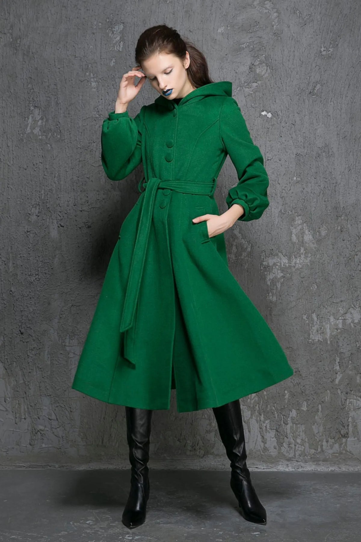 Maxi swing wool coat in Green 1347