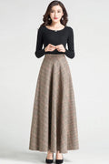 Plaid Wool Maxi Skirt - Swing Silhouette with Belt Loops 3794