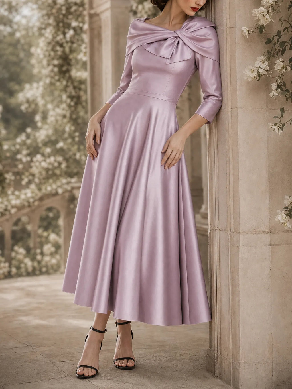 Vintage Bow Collar Gown Maxi Dress