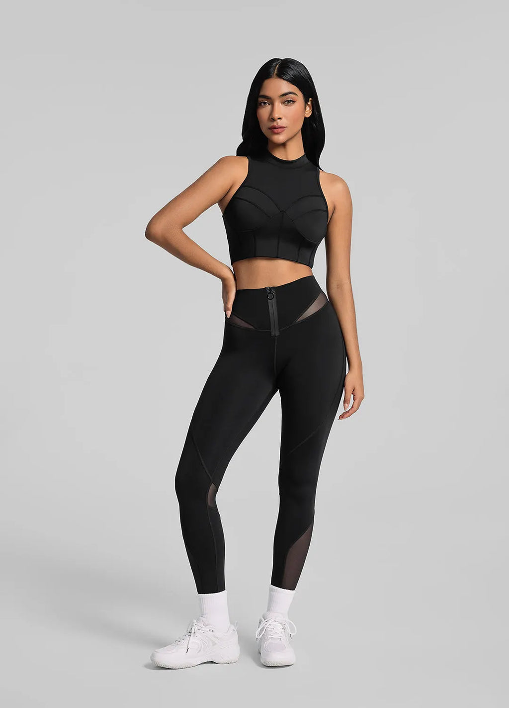 Breathable Front-Zip Mesh Leggings