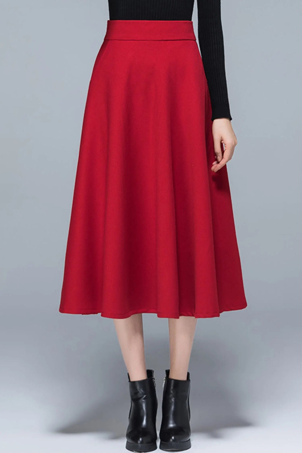 Polyester High Waist Midi Skirt - Pleated A-Line Lined 