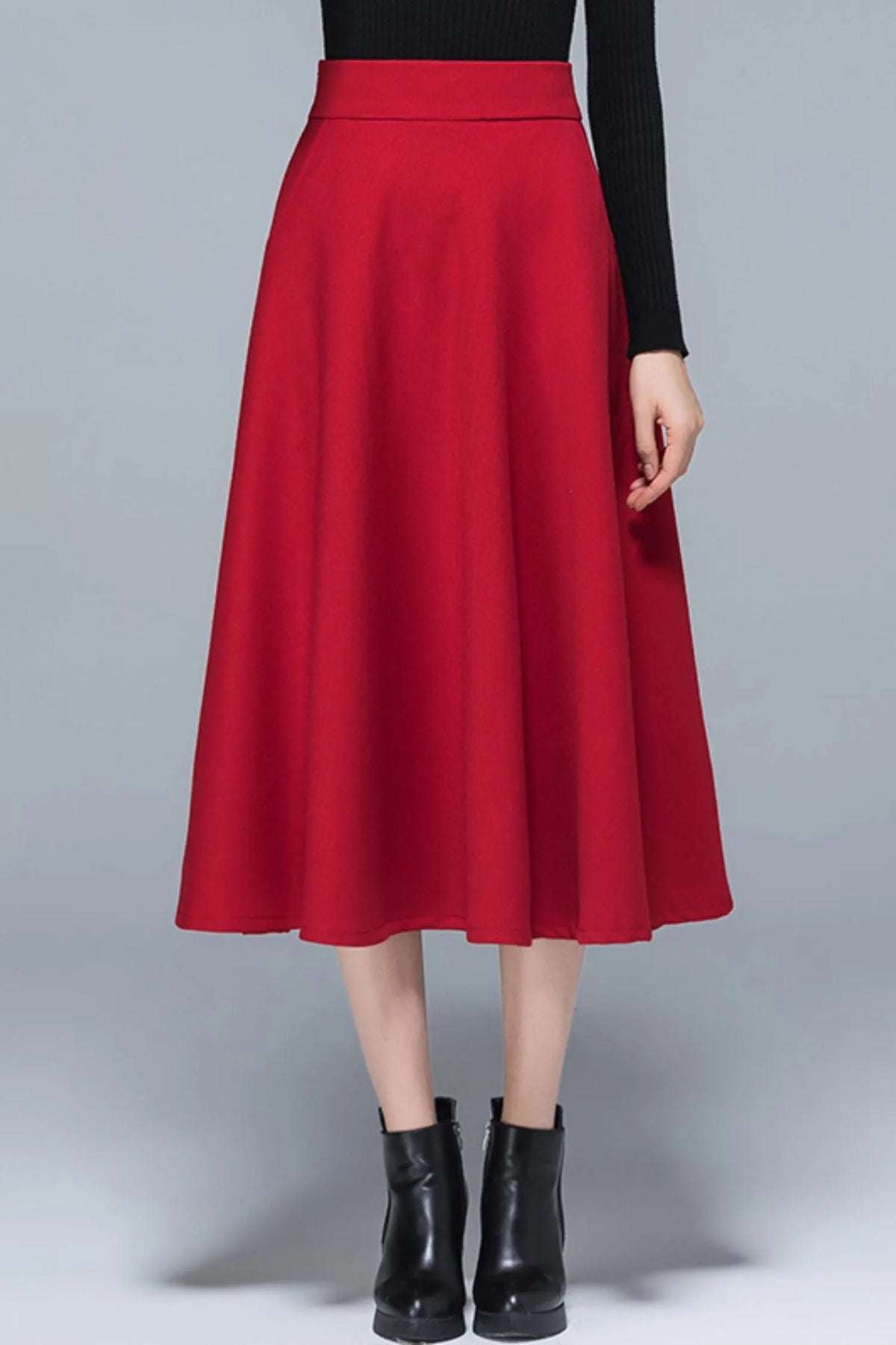Polyester High Waist Midi Skirt - Pleated A-Line Lined 