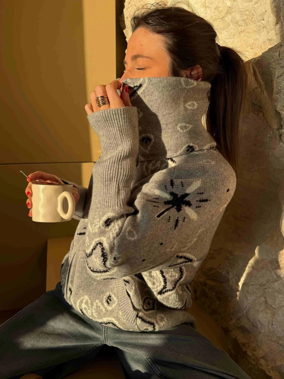 Grey Bandana Patterned Cardigan