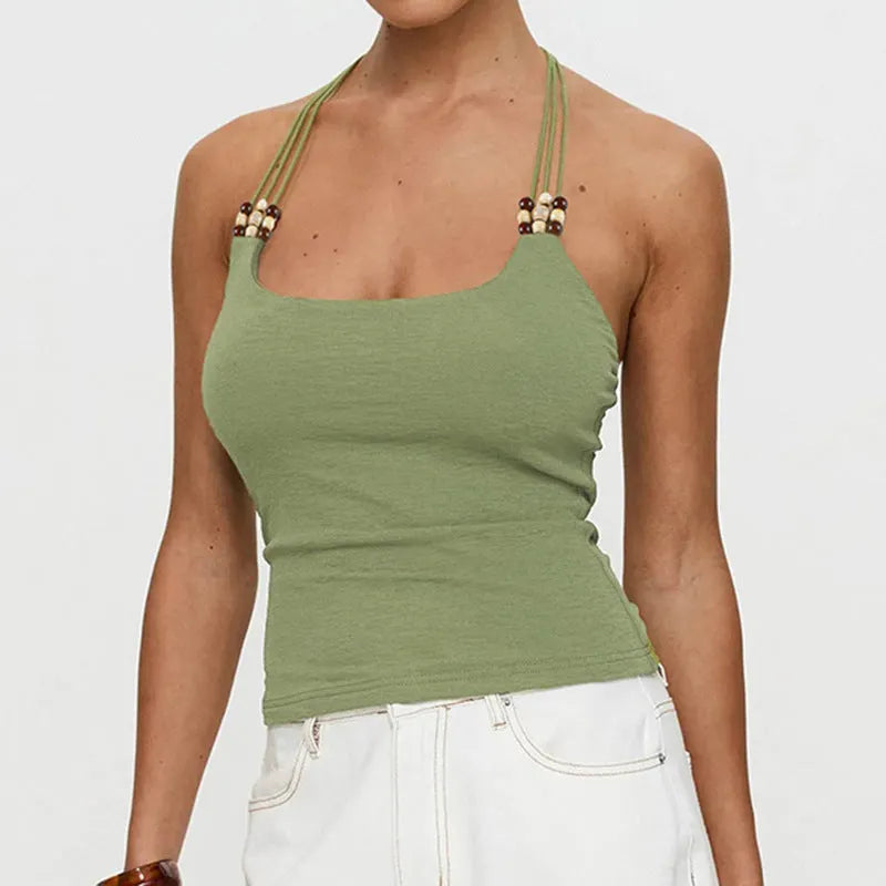 Bohemian Beaded Halter Cami Top