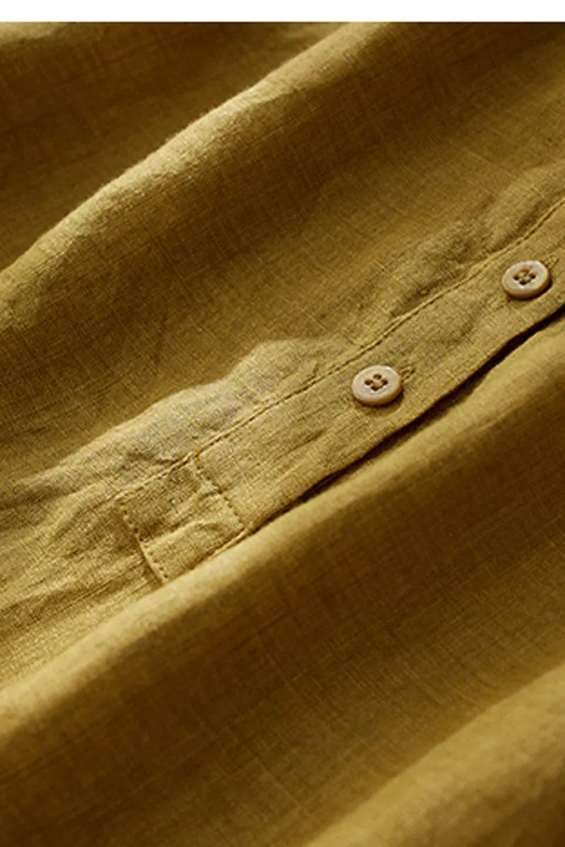 Light Blue Linen Cotton Blouse - Loose Fit Button Closure 4322