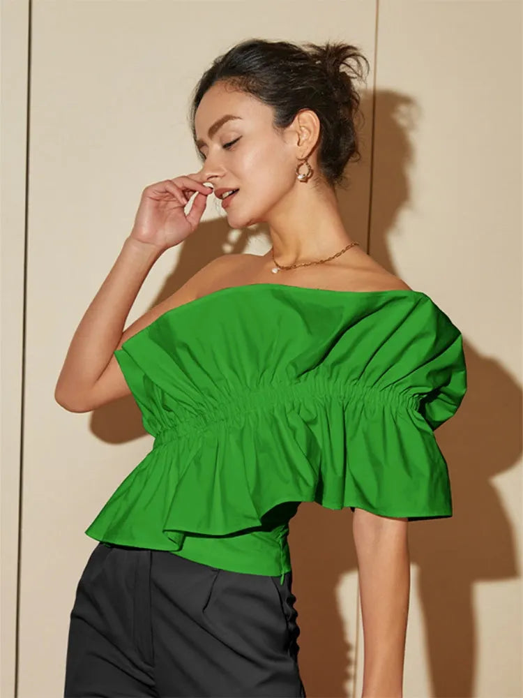 Temperament Ruffled Short-Sleeve Top