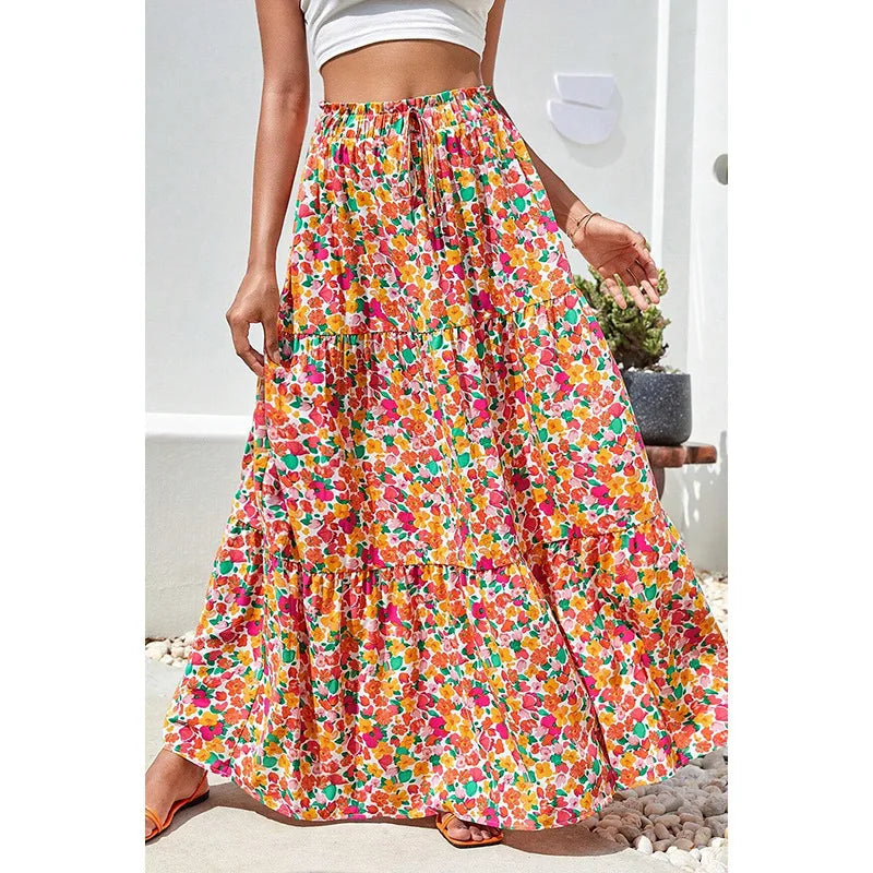 Bohemian Maxi Skirts High Waist Colorful Printed Loose A-line