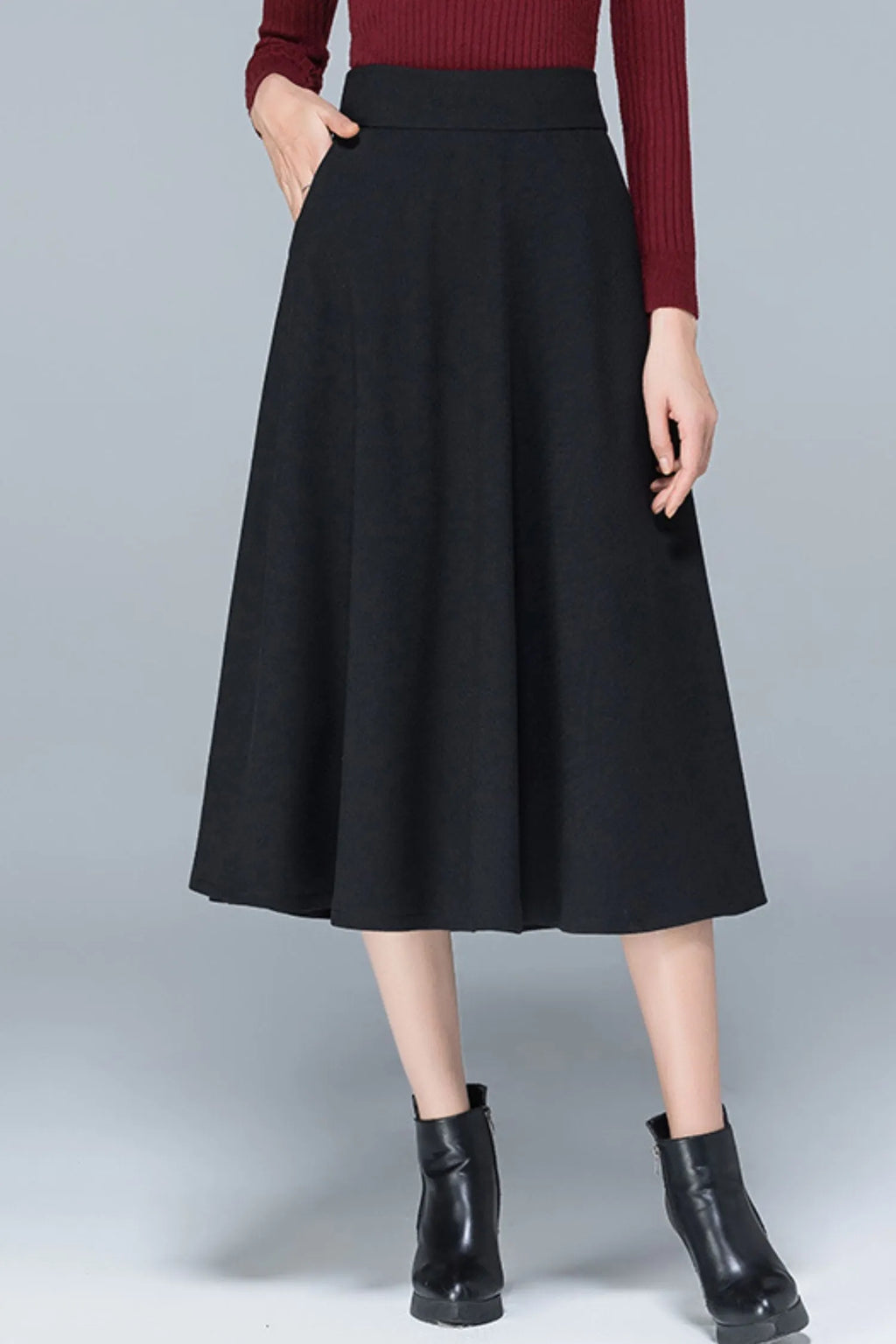 Polyester High Waist Midi Skirt - Pleated A-Line Lined 