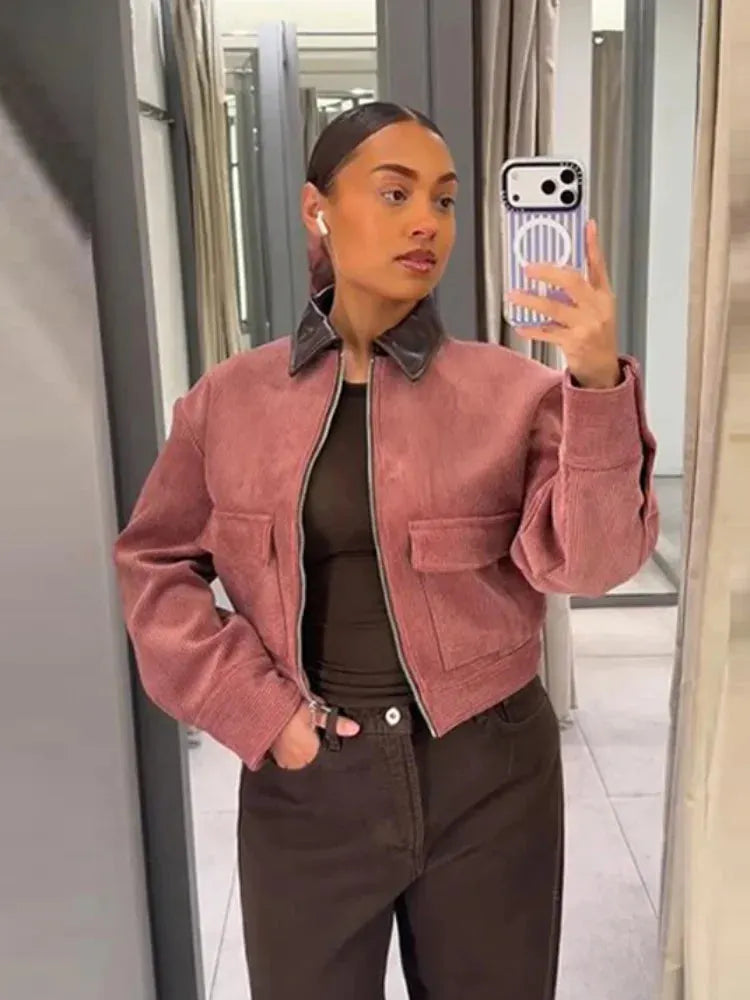 Women's Cropped Zip Up Bomber Jacket