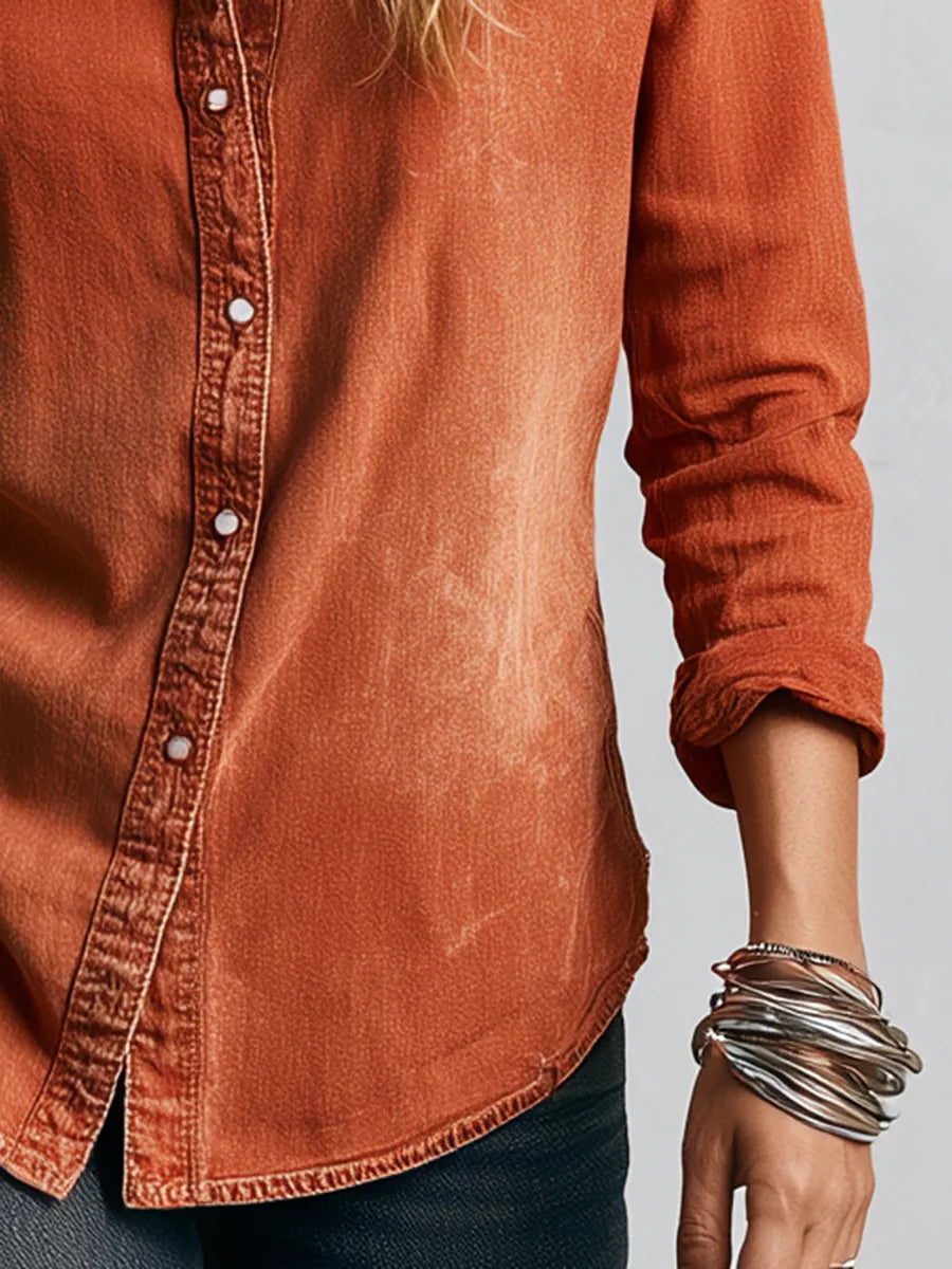 Rust Soft Cotton Relaxed Wash Button Down Shirt