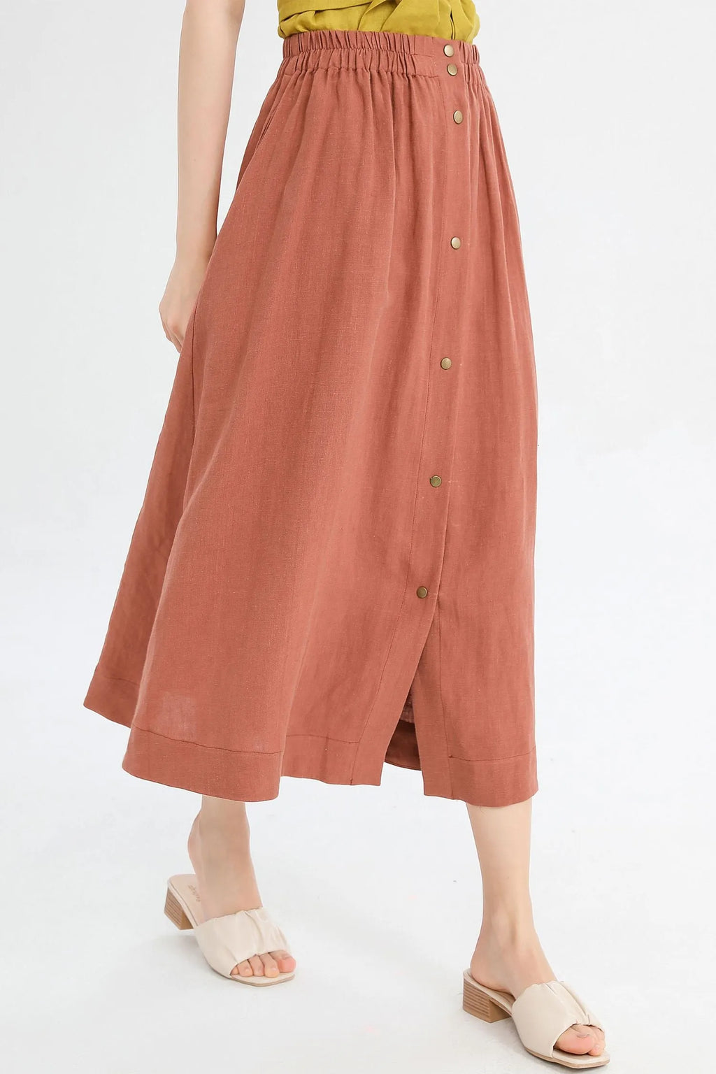 A Line Orange Button front Midi Skirt 4236