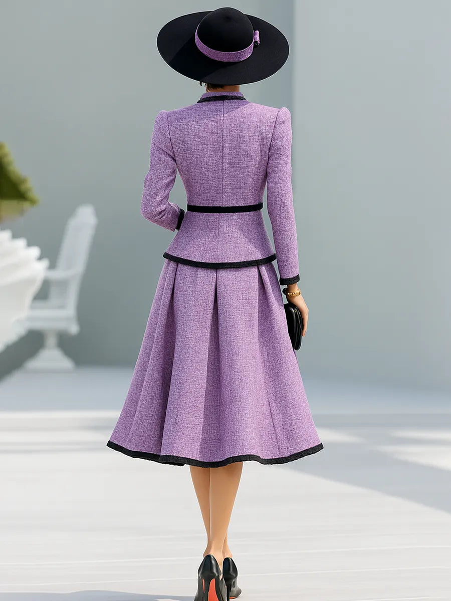 Elegant Contrasting Color Tweed Two-piece Set