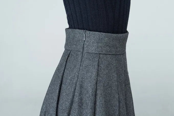 Grey Wool Blend Maxi Skirt – Handmade High Waist Pleated Winter Elegance 1587