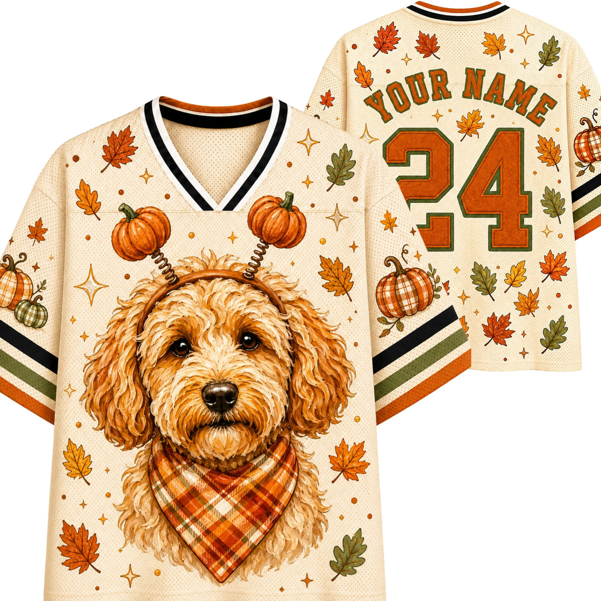 Chaotic Club Goldendoodle Dog Pumpkin Headband Beige Mesh Jersey