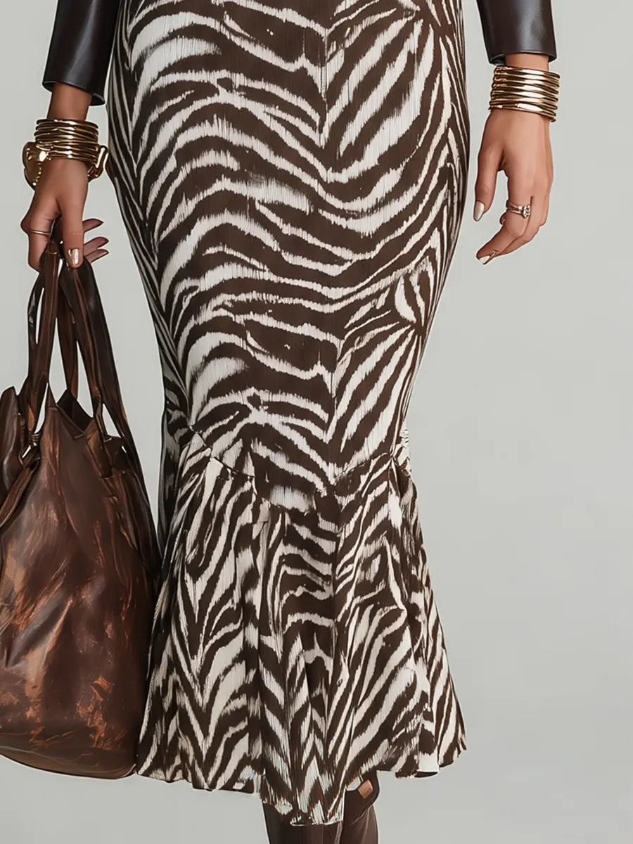 Bold Chocolate Brown Zebra Print Cutout Maxi Dress