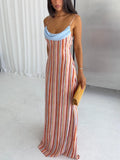 Multicolor Striped Satin Maxi Dress