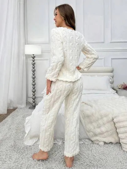 Fluffy Jacquard Fleece Pajama Set