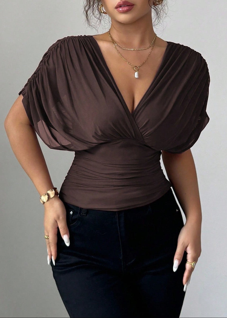 Deep V Tie Back Short Sleeve T-shirt
