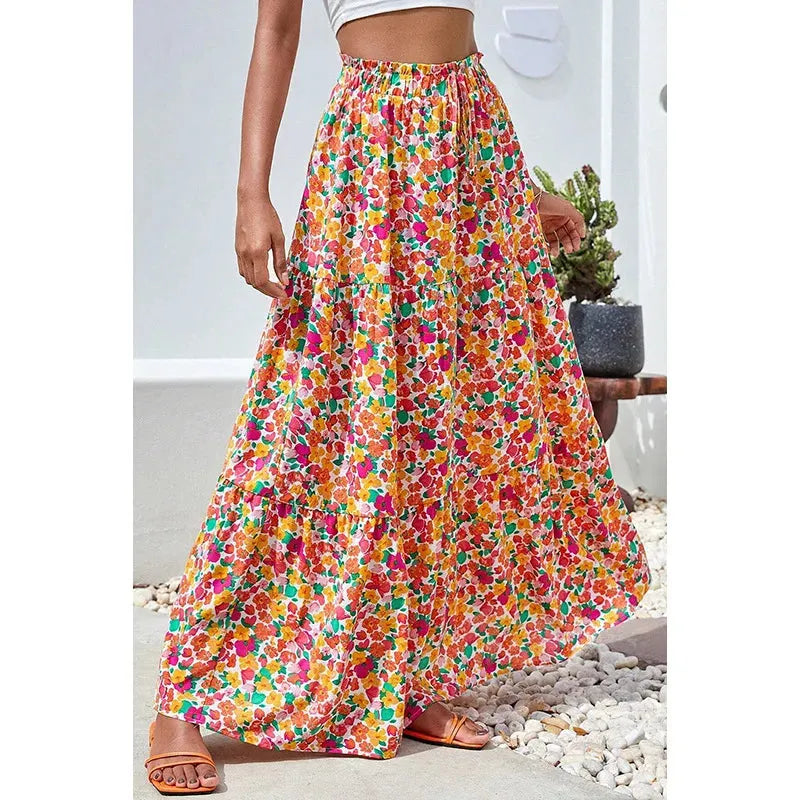 Bohemian Maxi Skirts High Waist Colorful Printed Loose A-line