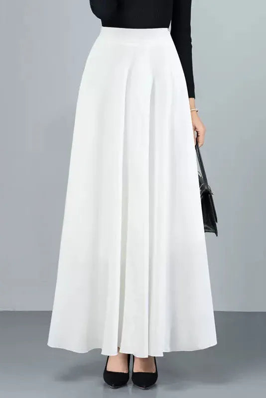 Black Cotton Blend A-Line Long Skirt - Back Elastic Waist 4092