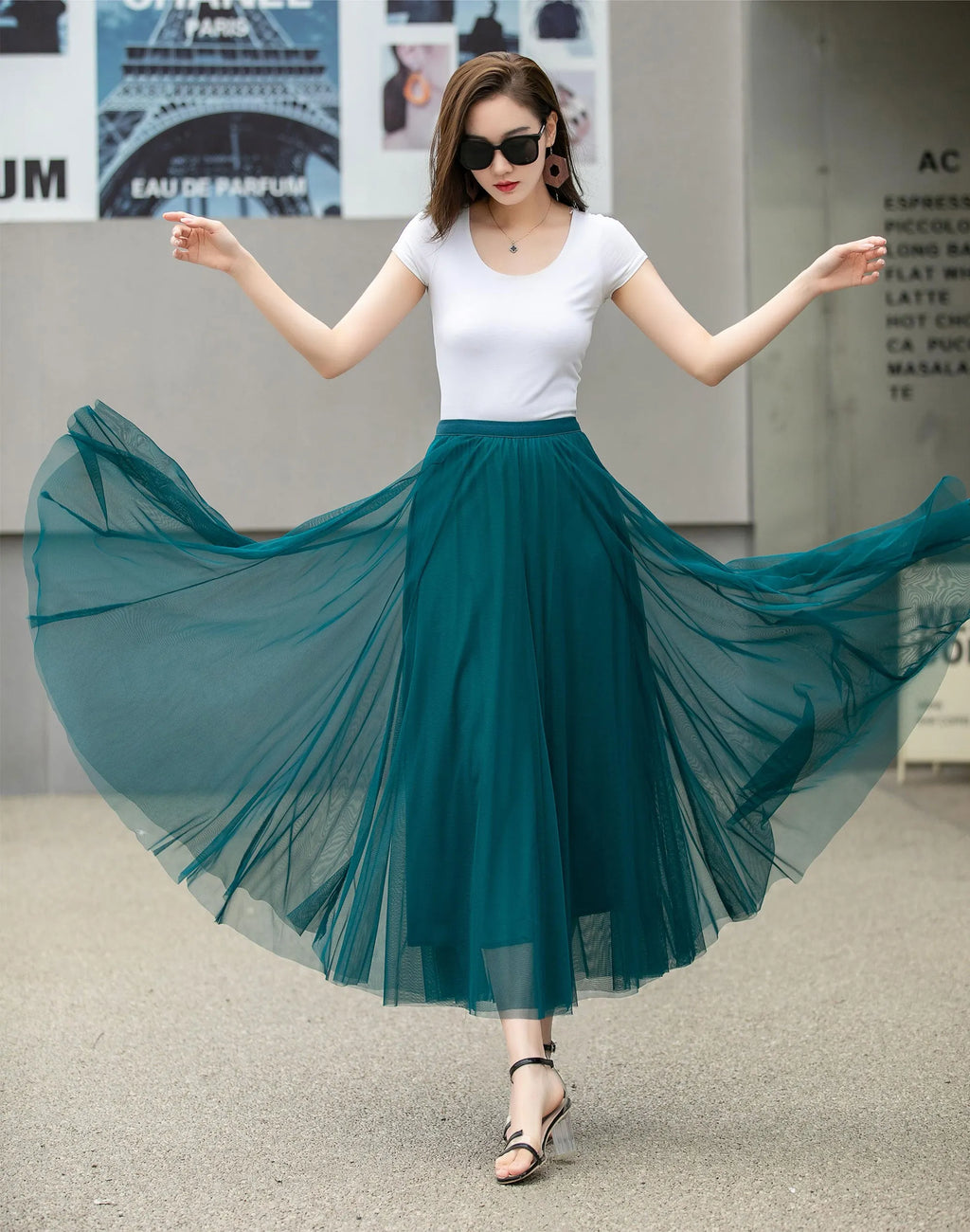 Boho Chiffon Midi Skirt, Elastic Waist Circle Skirt 