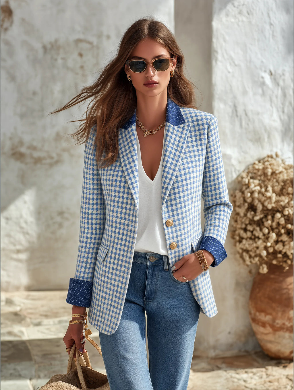 Resort-style Patterned V-neck Blazer