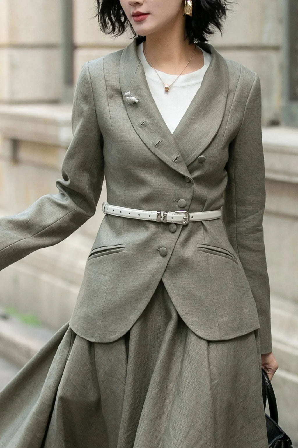 Linen Short Jacket – Button Closure with Lapel Collar and Side Pockets for Spring & Autumn 5681