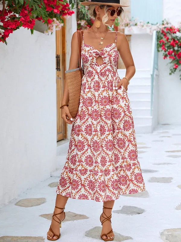 for Gown Midi Flowered Keyhole Women