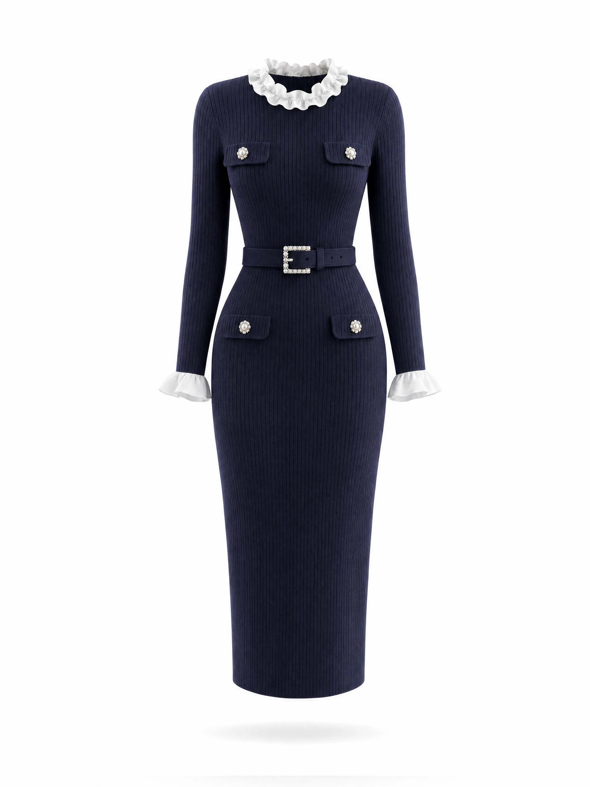 Vintage Faux Two‑Piece Knit Midi Dress